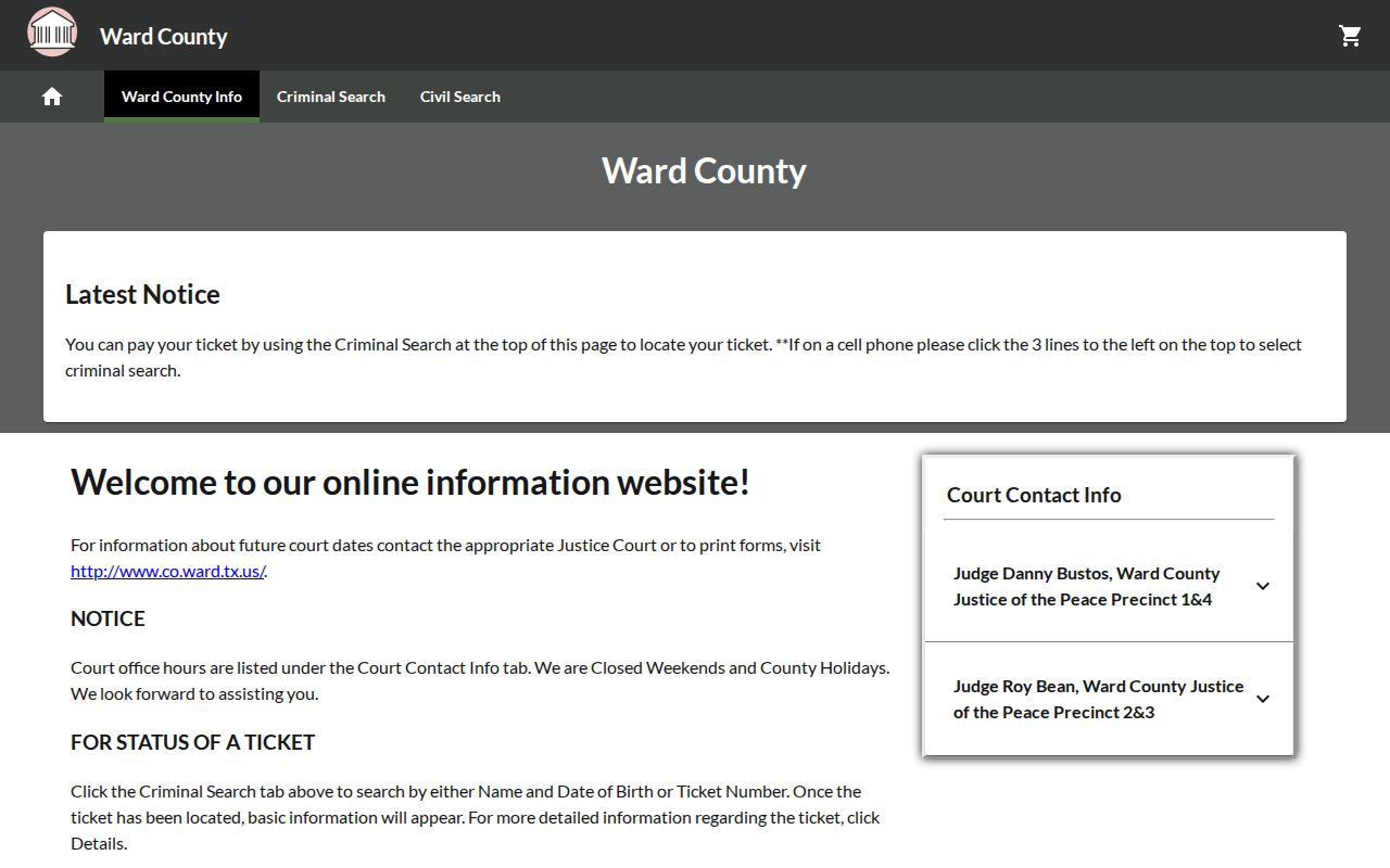 Ward County warrant lookup page linked for citation payment