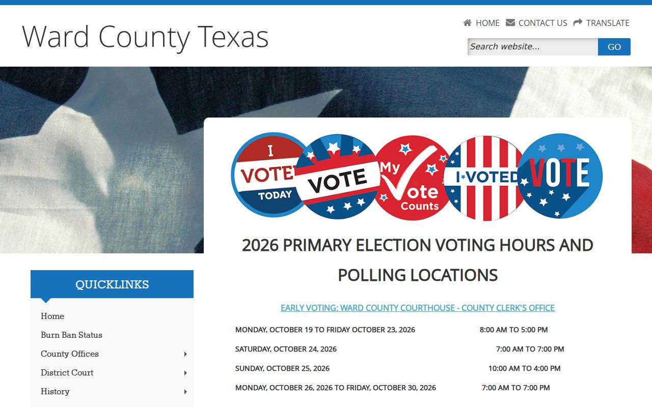 Ward County warrant records civic locations page naming its five cities and towns