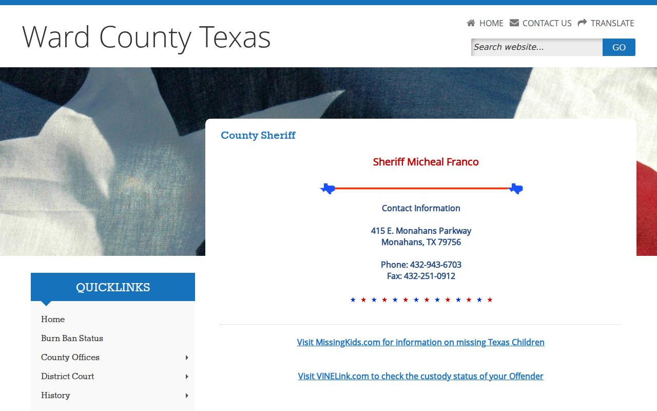 Ward County active warrant records sheriff contact page